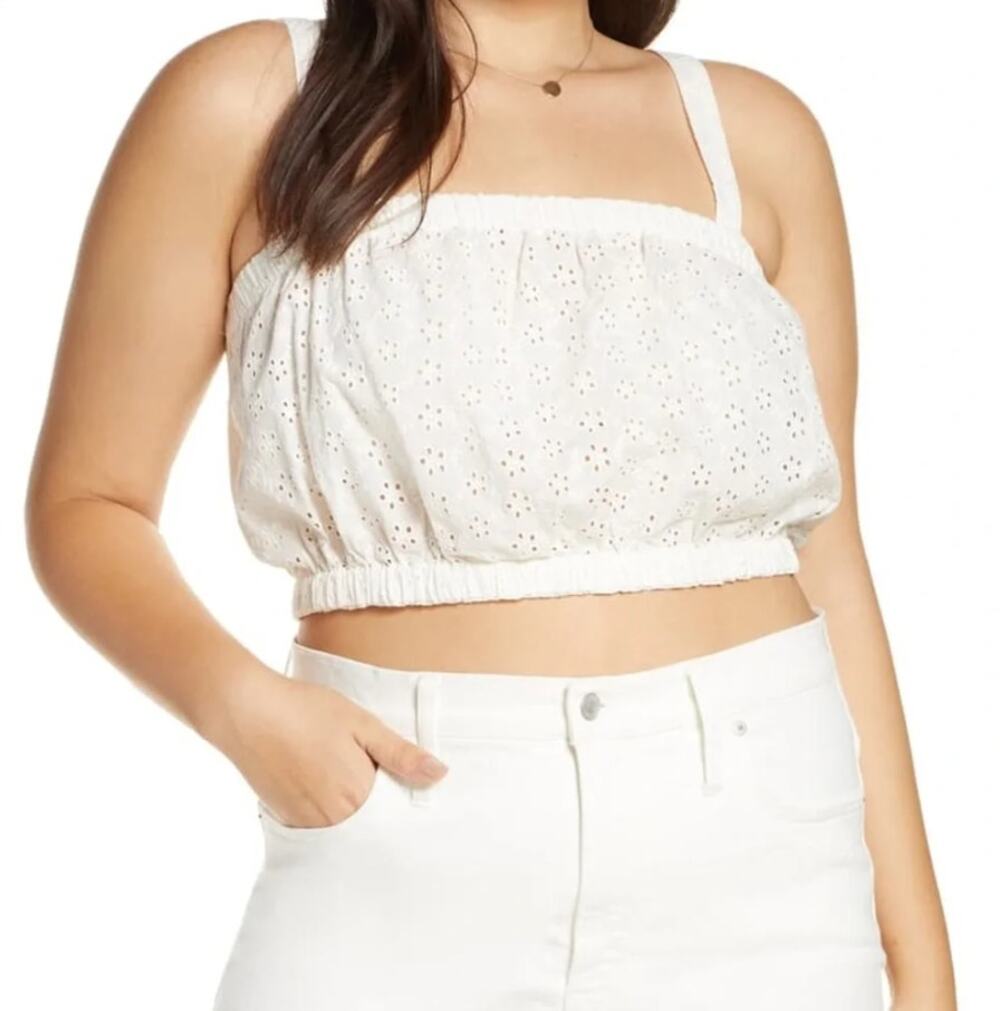 Madewell White Eyelet Square Neck Crop Tank Top Size M